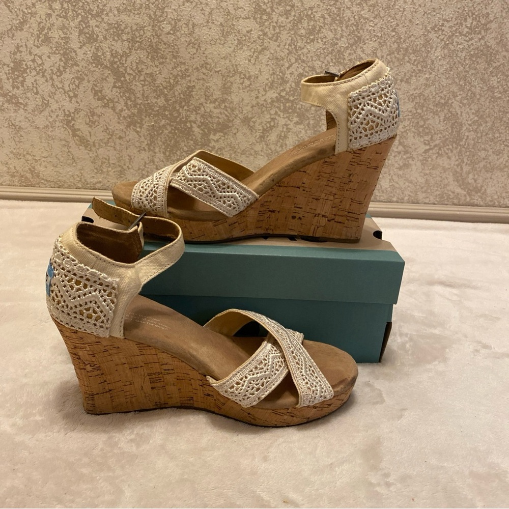 Toms Cream Crochet Wedge Sandals